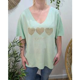Pull fin femme oversize manches courtes Red heart-Vert d'eau