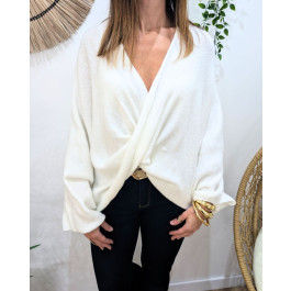 Pull femme asymétrique noué Belladone-Ecru