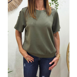 Pull fin femme sportswear manches léopard-Kaki