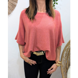 Pull court femme uni col rond manches chauve souris Andélya-Rose