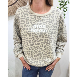 Pull sweat femme léopard Mon amour-Beige