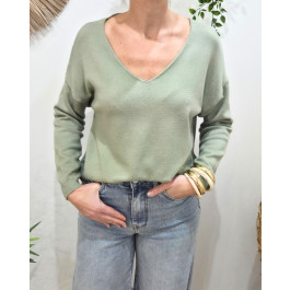 Pull femme uni Amarys-Kaki clair