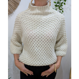Pull femme grosse maille col montant Ophéane-Beige