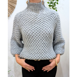 Pull femme grosse maille col montant Ophéane-Gris Clair