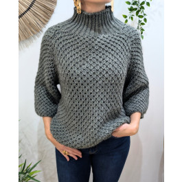 Pull femme grosse maille col montant Ophéane-Kaki clair