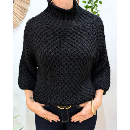 Pull femme grosse maille col montant Ophéane-Noir