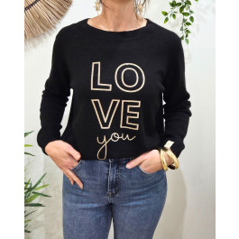 Pull femme LOVE YOU pailleté col rond-Noir