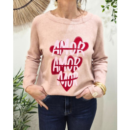 Pull femme AMOR AMOR MOR-Rose poudré