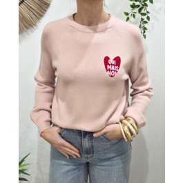 Pull femme coeur OUI MAIS NON-Rose poudré
