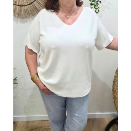 Pull fin femme oversize manches courtes-Blanc