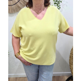 Pull fin femme oversize manches courtes-Jaune