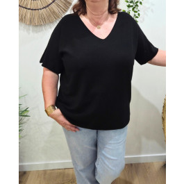 Pull fin femme oversize manches courtes-Noir