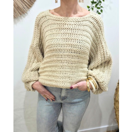 Pull femme grosse maille dos noué-Beige