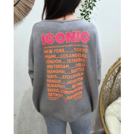 Pull femme col V Iconic-Gris