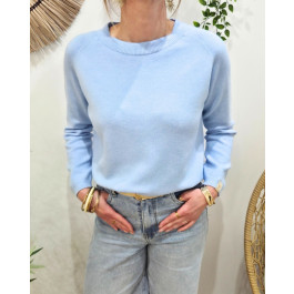Pull femme uni col rond-Bleu ciel
