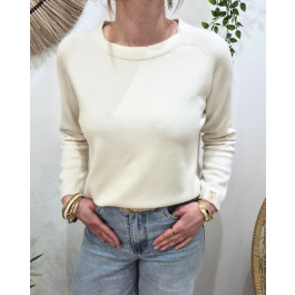 Pull femme uni col rond-Ecru