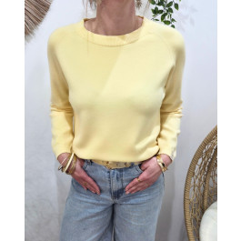 Pull femme uni col rond-Jaune