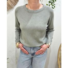 Pull femme uni col rond-Kaki
