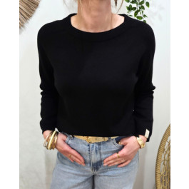 Pull femme uni col rond-Noir