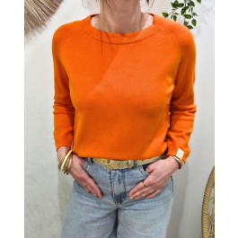 Pull femme uni col rond-Orange