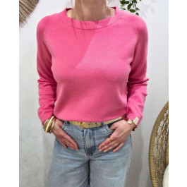 Pull femme uni col rond-Rose