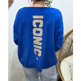 Pull femme col V dos Iconic pailleté-Bleu roi
