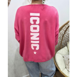 Pull femme col V dos Iconic pailleté-Rose