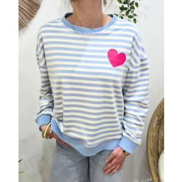 Pull sweat femme rayé coeur-Bleu