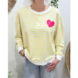 Pull sweat femme rayé coeur-Jaune