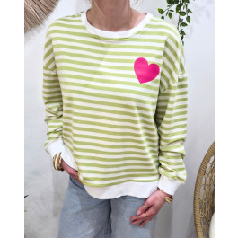 Pull sweat femme rayé coeur-Vert