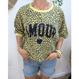 Pull sweat femme léopard Amour-Jaune