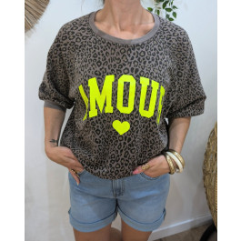 Pull sweat femme léopard Amour-Marron