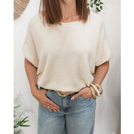 Pull femme col rond manches chauve souris Armida-Beige