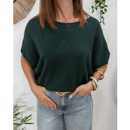 Pull femme col rond manches chauve souris Armida-Vert bouteille