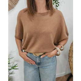 Pull femme col rond manches chauve souris Armida-Camel