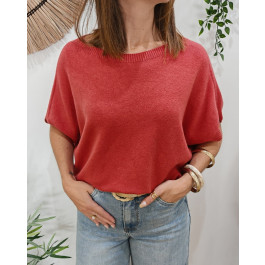 Pull femme col rond manches chauve souris Armida-Rose