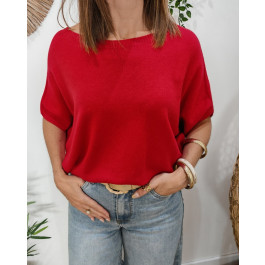 Pull femme col rond manches chauve souris Armida-Rouge