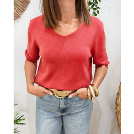 Pull court femme uni manches courtes col V Cordelia-Rose