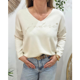Pull femme J'adore pailleté-Ecru