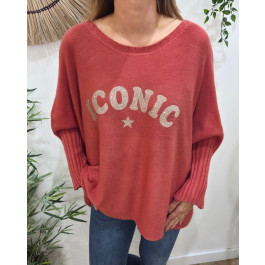 Pull femme oversize col rond Iconic pailleté-Rose