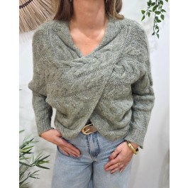 Pull femme torsadé Célendine-Kaki clair