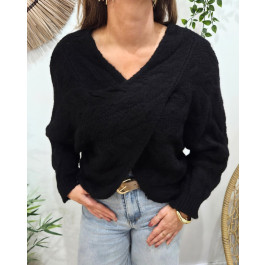 Pull femme torsadé Célendine-Noir