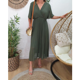 Robe longue plissée grande taille -Kaki