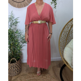 Robe longue plissée grande taille -Rose