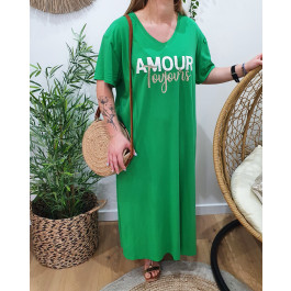 Robe t-shirt longue femme oversize Amour toujours-Vert