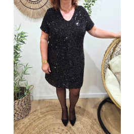 Robe courte femme à sequins grande taille Maëlyne-Noir