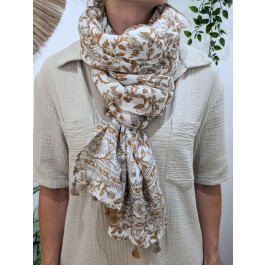 Foulard femme fleuri et pompons Ghea-Camel