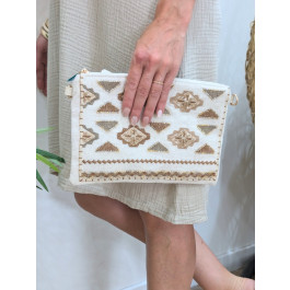 Sac pochette femme bohème perles et sequins-Beige