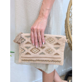 Sac pochette femme bohème perles et sequins-Camel