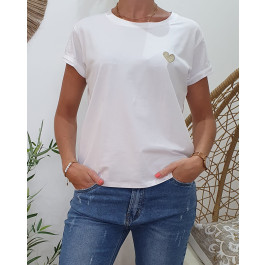 T-Shirt coeur taille unique-Blanc